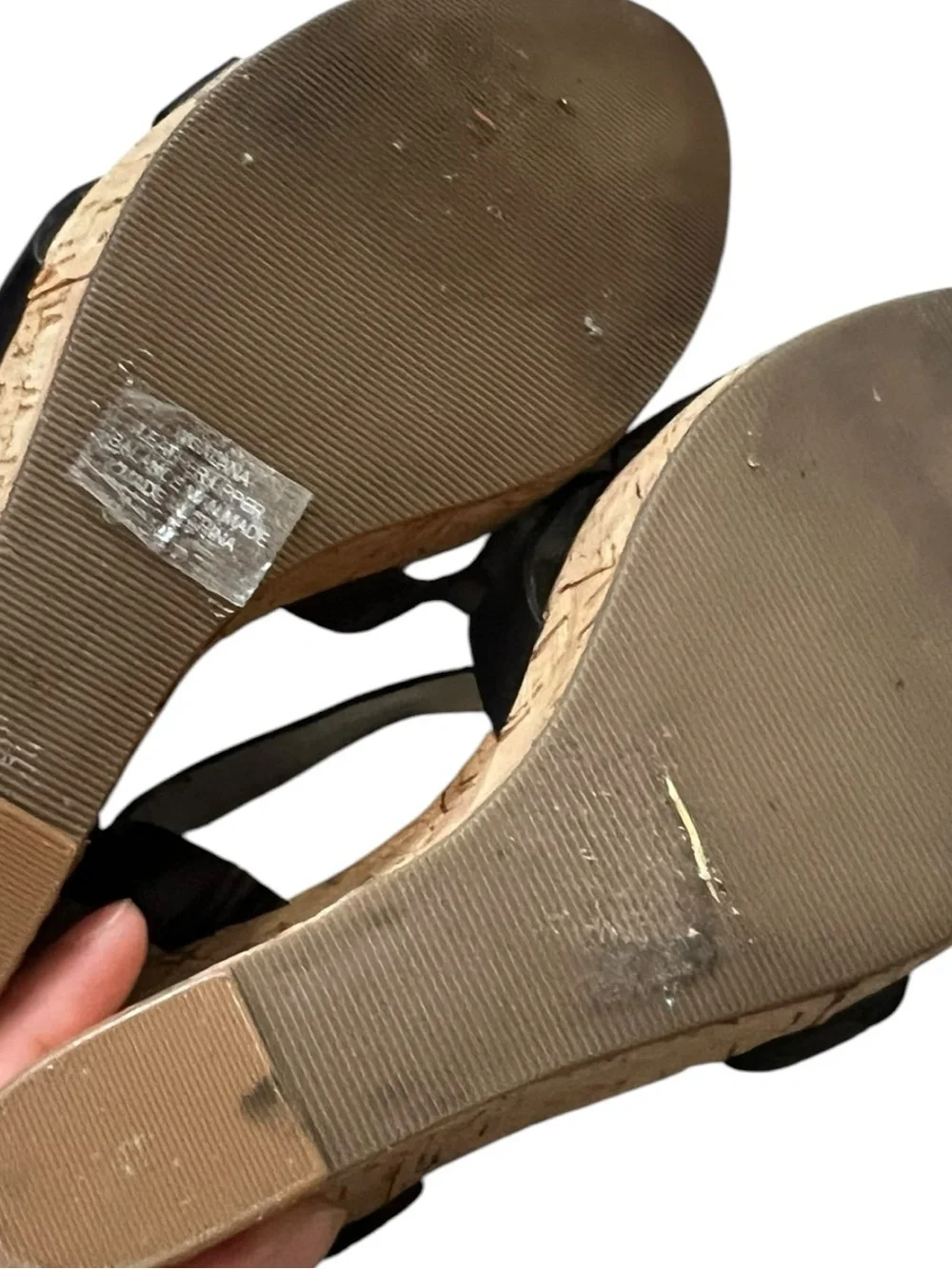 GUESS Black Leather Cork Wedge Sandals - Strappy Slingback 10 EUC